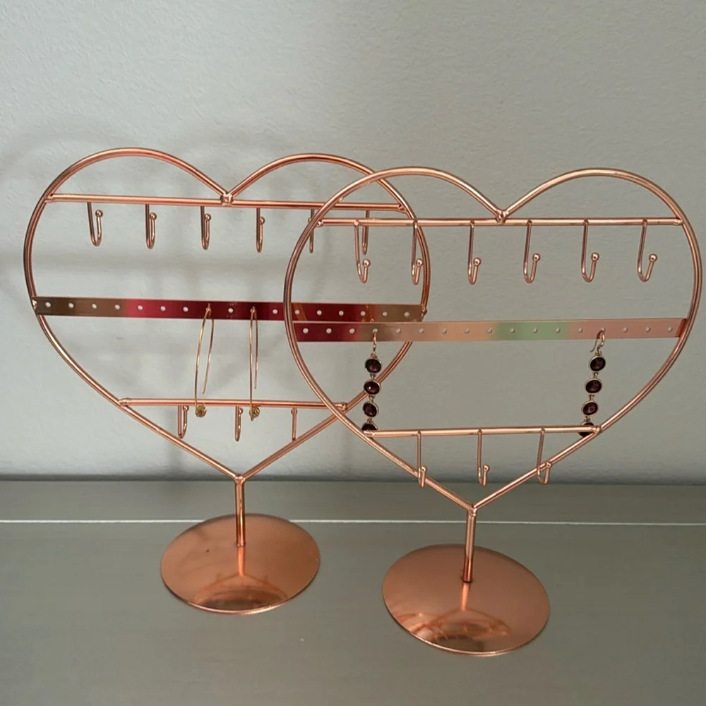 2 Copper Toned Heart Shaped Jewelry Holders